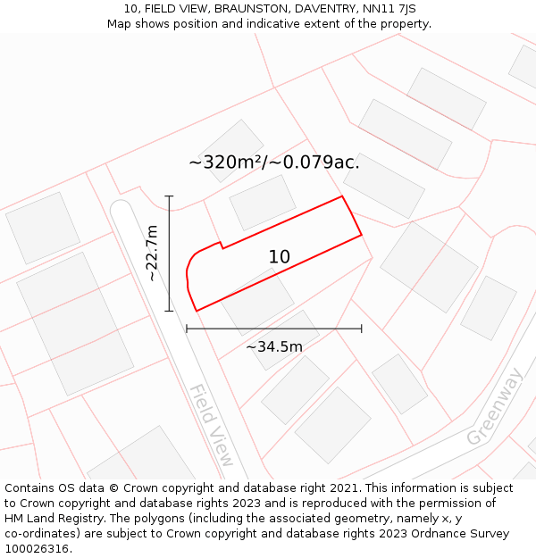 10, FIELD VIEW, BRAUNSTON, DAVENTRY, NN11 7JS: Plot and title map