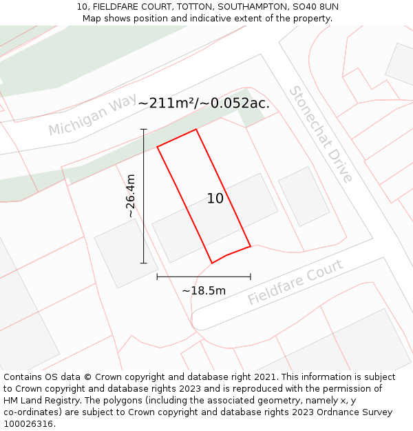 10, FIELDFARE COURT, TOTTON, SOUTHAMPTON, SO40 8UN: Plot and title map