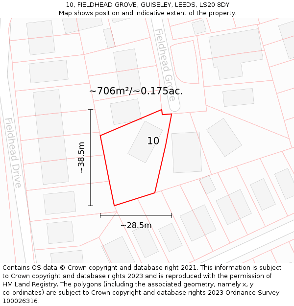 10, FIELDHEAD GROVE, GUISELEY, LEEDS, LS20 8DY: Plot and title map