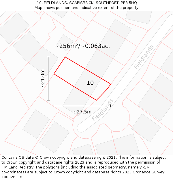 10, FIELDLANDS, SCARISBRICK, SOUTHPORT, PR8 5HQ: Plot and title map