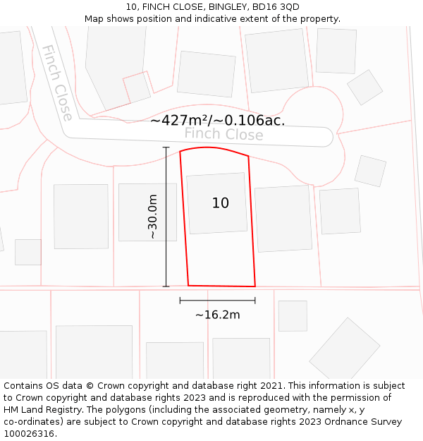10, FINCH CLOSE, BINGLEY, BD16 3QD: Plot and title map