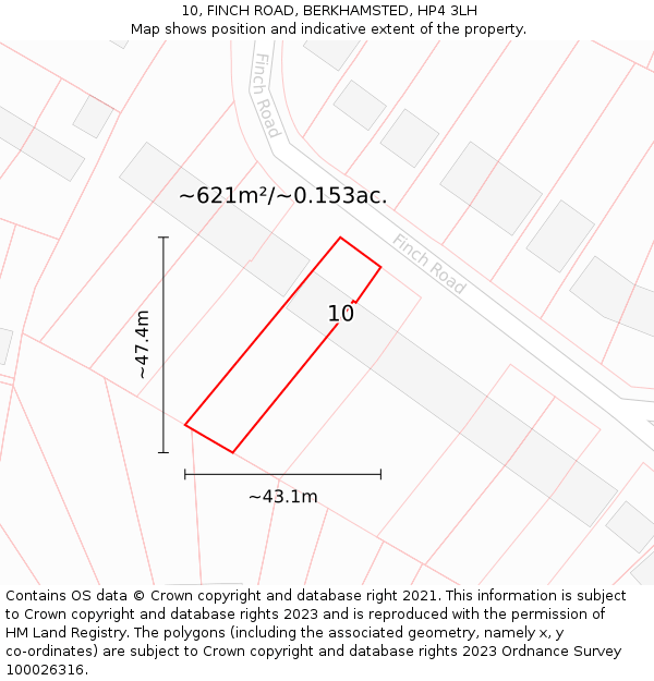 10, FINCH ROAD, BERKHAMSTED, HP4 3LH: Plot and title map