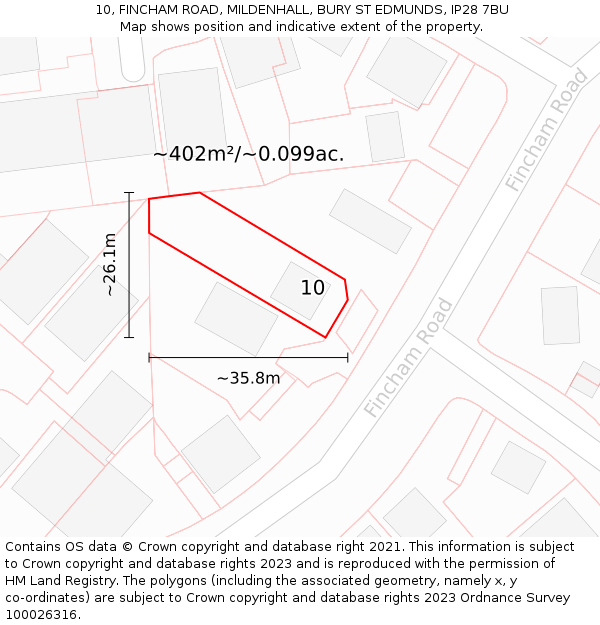 10, FINCHAM ROAD, MILDENHALL, BURY ST EDMUNDS, IP28 7BU: Plot and title map