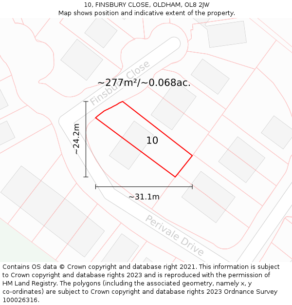 10, FINSBURY CLOSE, OLDHAM, OL8 2JW: Plot and title map