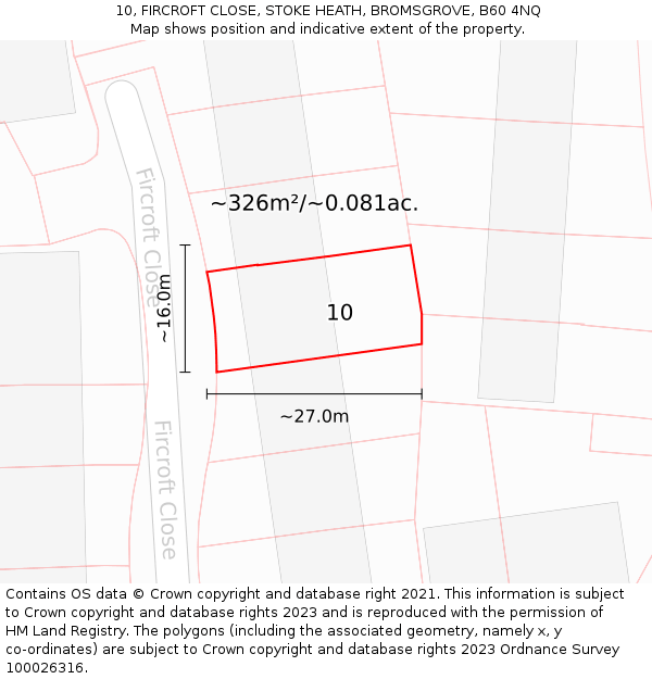 10, FIRCROFT CLOSE, STOKE HEATH, BROMSGROVE, B60 4NQ: Plot and title map