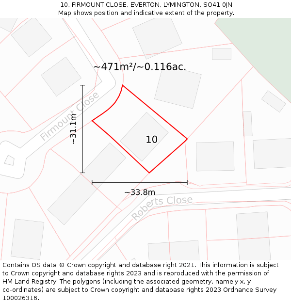 10, FIRMOUNT CLOSE, EVERTON, LYMINGTON, SO41 0JN: Plot and title map