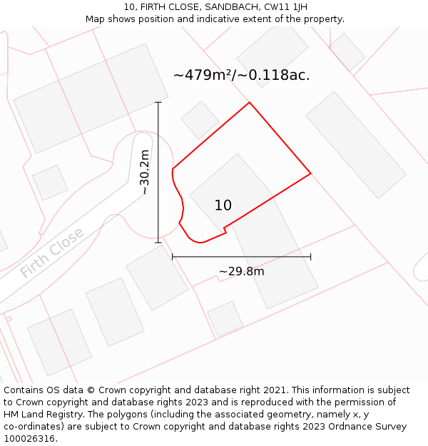 10, FIRTH CLOSE, SANDBACH, CW11 1JH: Plot and title map