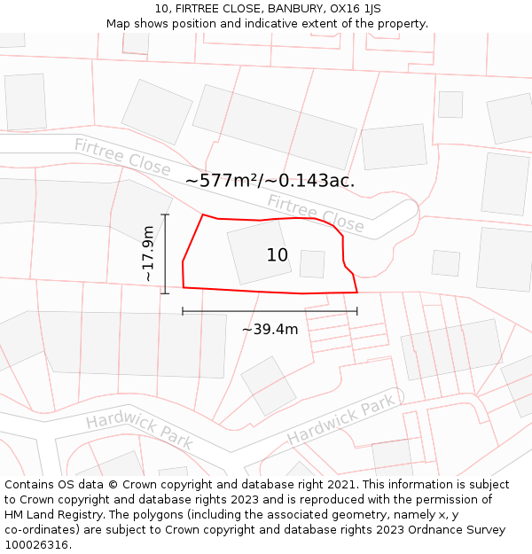 10, FIRTREE CLOSE, BANBURY, OX16 1JS: Plot and title map