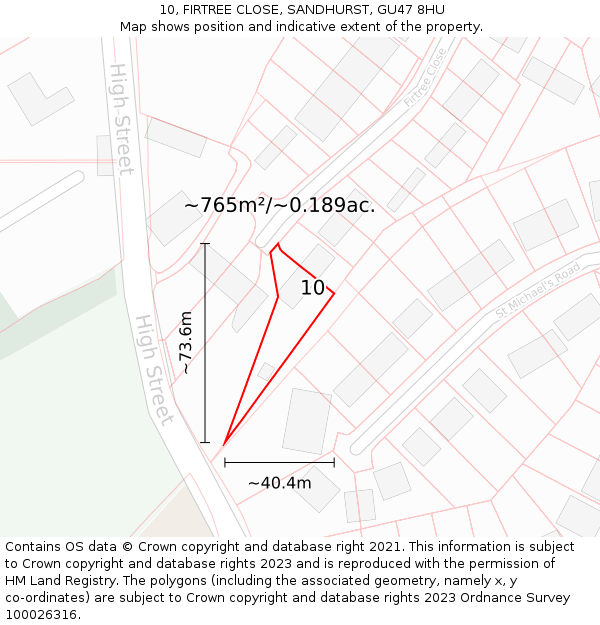 10, FIRTREE CLOSE, SANDHURST, GU47 8HU: Plot and title map