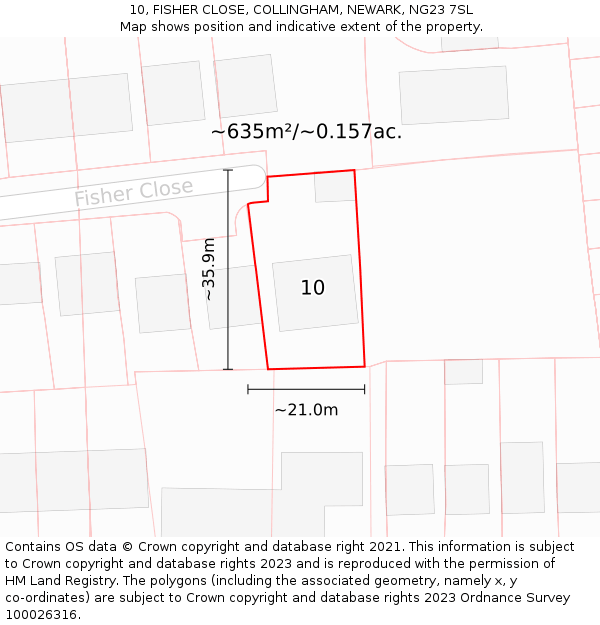 10, FISHER CLOSE, COLLINGHAM, NEWARK, NG23 7SL: Plot and title map