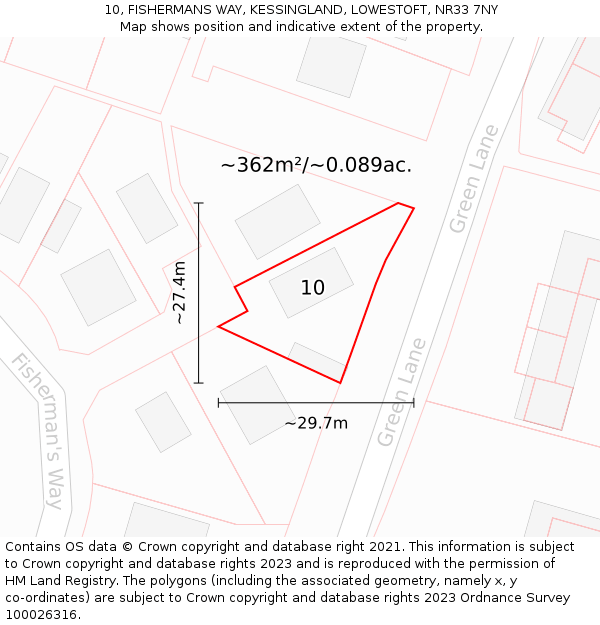 10, FISHERMANS WAY, KESSINGLAND, LOWESTOFT, NR33 7NY: Plot and title map