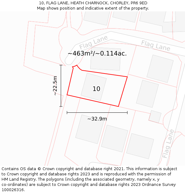 10, FLAG LANE, HEATH CHARNOCK, CHORLEY, PR6 9ED: Plot and title map