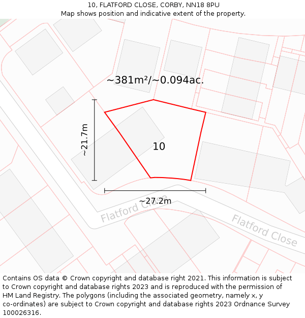 10, FLATFORD CLOSE, CORBY, NN18 8PU: Plot and title map