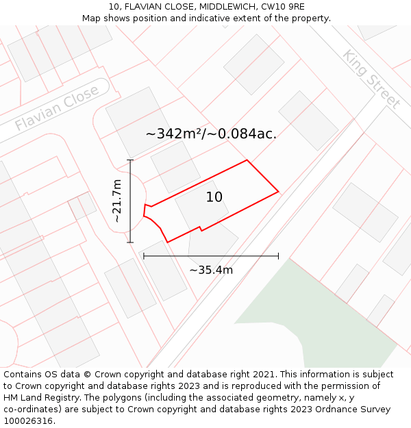 10, FLAVIAN CLOSE, MIDDLEWICH, CW10 9RE: Plot and title map