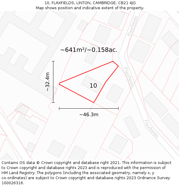 10, FLAXFIELDS, LINTON, CAMBRIDGE, CB21 4JG: Plot and title map