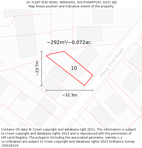 10, FLEET END ROAD, WARSASH, SOUTHAMPTON, SO31 9JG: Plot and title map