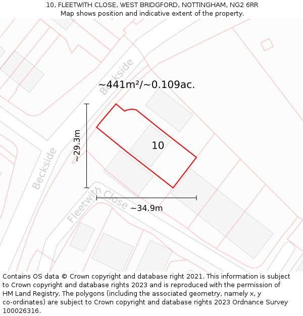 10, FLEETWITH CLOSE, WEST BRIDGFORD, NOTTINGHAM, NG2 6RR: Plot and title map