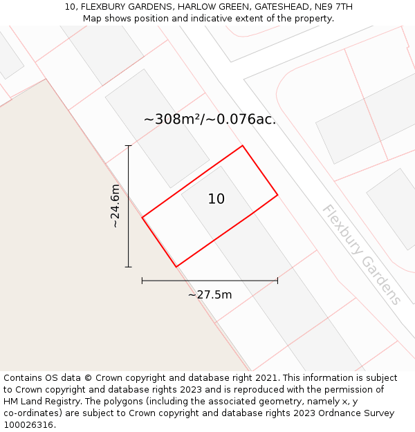 10, FLEXBURY GARDENS, HARLOW GREEN, GATESHEAD, NE9 7TH: Plot and title map