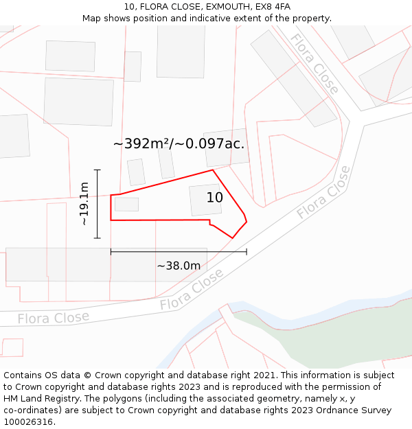 10, FLORA CLOSE, EXMOUTH, EX8 4FA: Plot and title map
