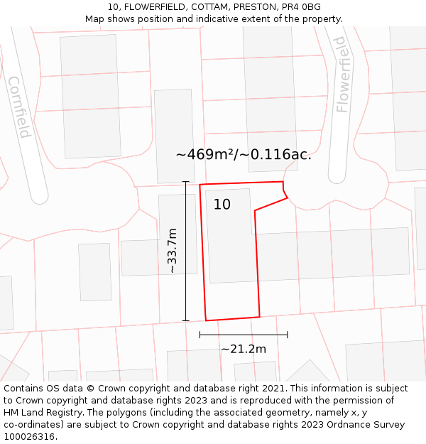 10, FLOWERFIELD, COTTAM, PRESTON, PR4 0BG: Plot and title map