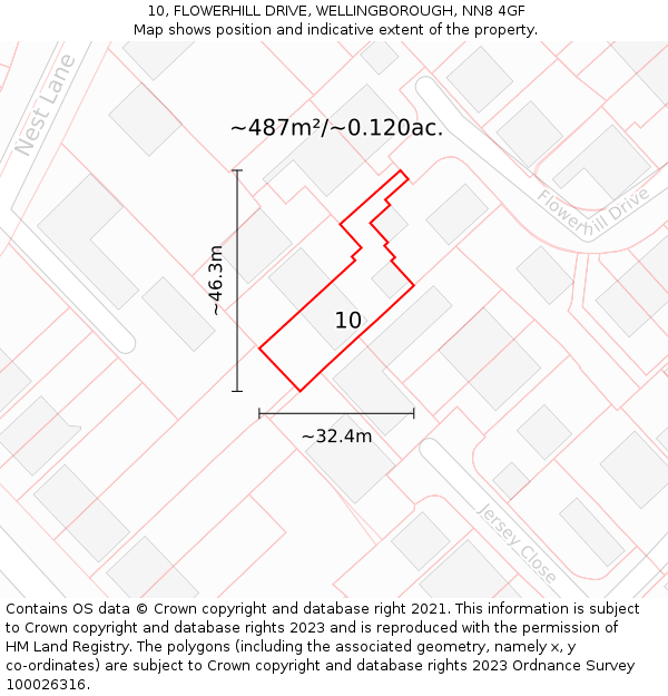 10, FLOWERHILL DRIVE, WELLINGBOROUGH, NN8 4GF: Plot and title map