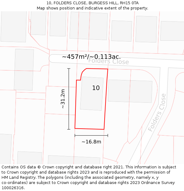 10, FOLDERS CLOSE, BURGESS HILL, RH15 0TA: Plot and title map