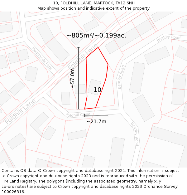 10, FOLDHILL LANE, MARTOCK, TA12 6NH: Plot and title map