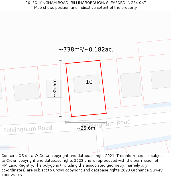 10, FOLKINGHAM ROAD, BILLINGBOROUGH, SLEAFORD, NG34 0NT: Plot and title map