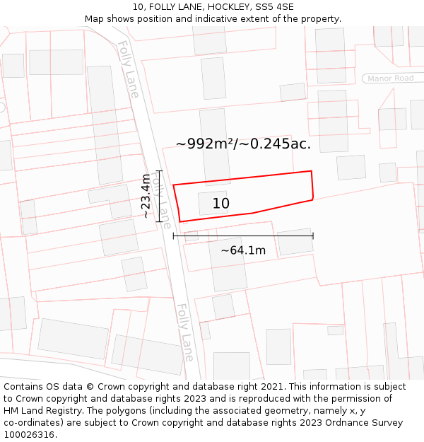 10, FOLLY LANE, HOCKLEY, SS5 4SE: Plot and title map