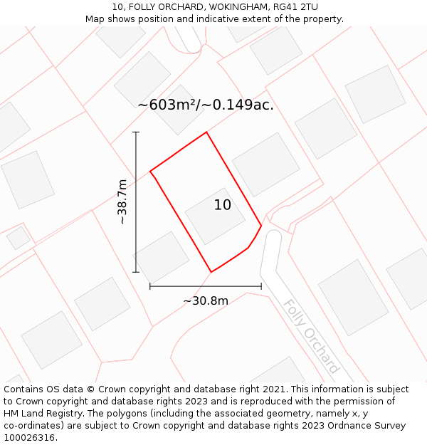 10, FOLLY ORCHARD, WOKINGHAM, RG41 2TU: Plot and title map