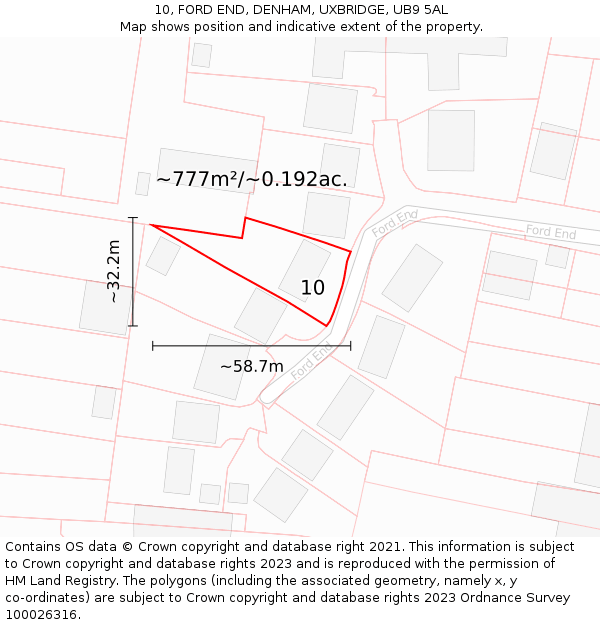 10, FORD END, DENHAM, UXBRIDGE, UB9 5AL: Plot and title map