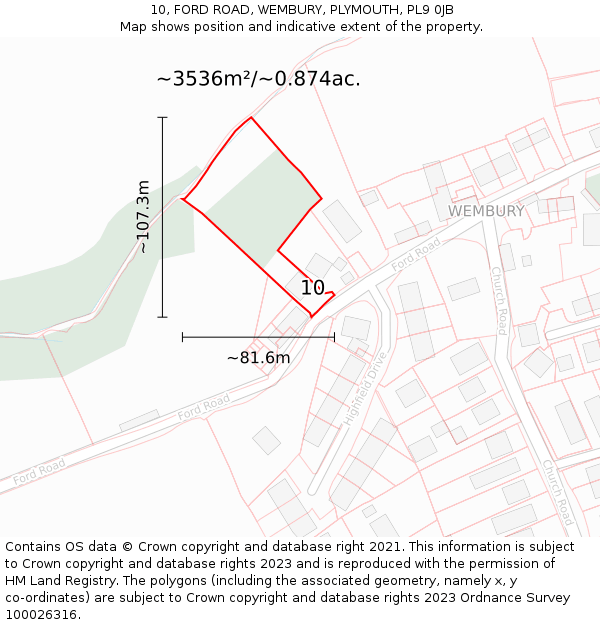 10, FORD ROAD, WEMBURY, PLYMOUTH, PL9 0JB: Plot and title map