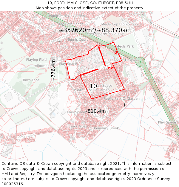 10, FORDHAM CLOSE, SOUTHPORT, PR8 6UH: Plot and title map