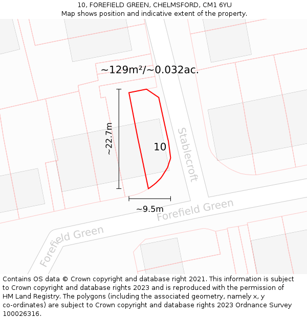 10, FOREFIELD GREEN, CHELMSFORD, CM1 6YU: Plot and title map