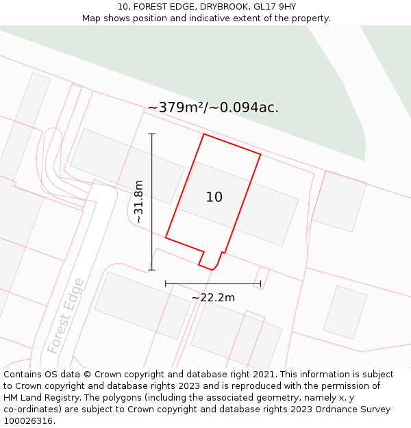 10, FOREST EDGE, DRYBROOK, GL17 9HY: Plot and title map