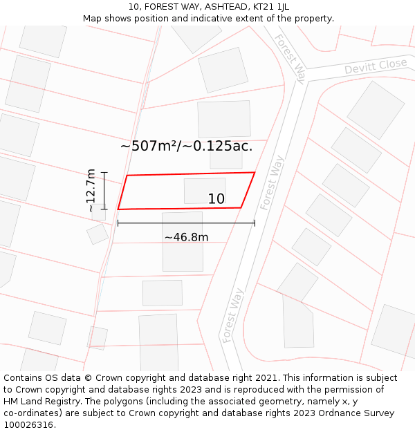 10, FOREST WAY, ASHTEAD, KT21 1JL: Plot and title map