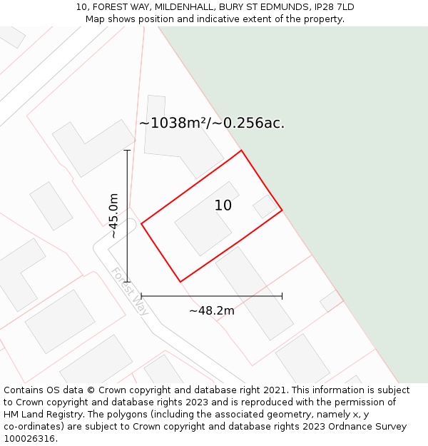 10, FOREST WAY, MILDENHALL, BURY ST EDMUNDS, IP28 7LD: Plot and title map