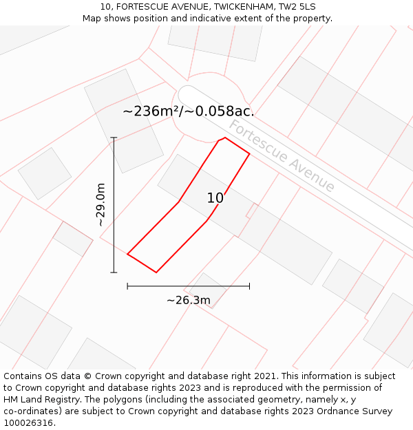 10, FORTESCUE AVENUE, TWICKENHAM, TW2 5LS: Plot and title map