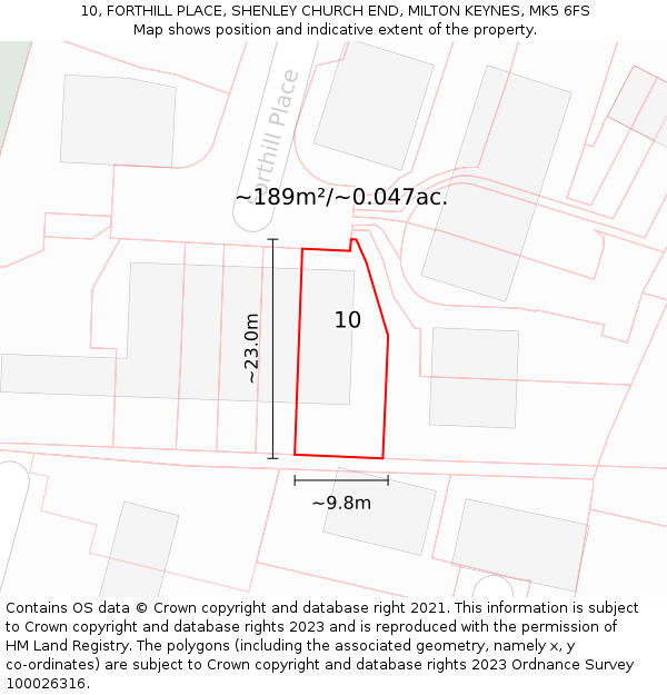 10, FORTHILL PLACE, SHENLEY CHURCH END, MILTON KEYNES, MK5 6FS: Plot and title map