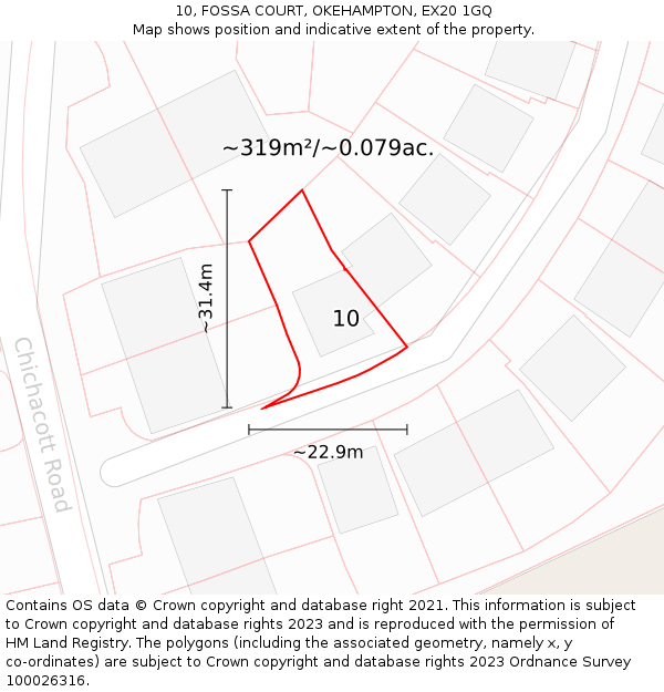 10, FOSSA COURT, OKEHAMPTON, EX20 1GQ: Plot and title map