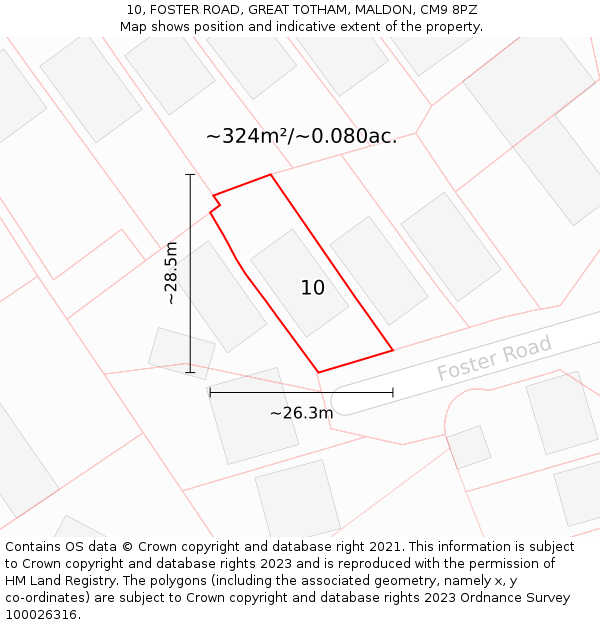 10, FOSTER ROAD, GREAT TOTHAM, MALDON, CM9 8PZ: Plot and title map