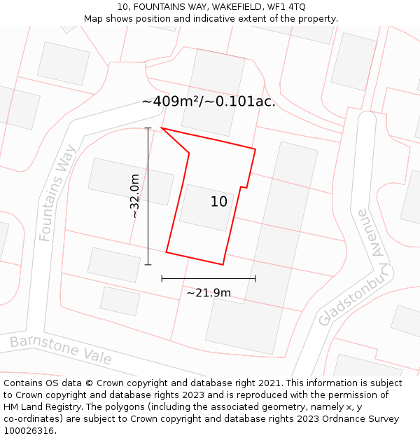 10, FOUNTAINS WAY, WAKEFIELD, WF1 4TQ: Plot and title map