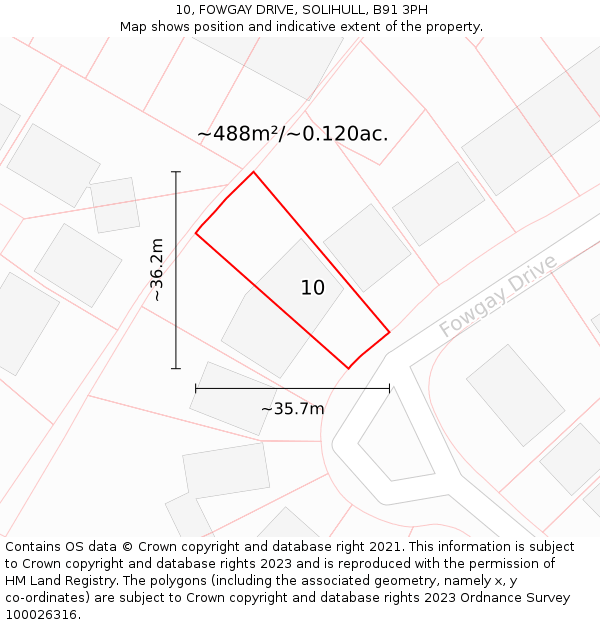 10, FOWGAY DRIVE, SOLIHULL, B91 3PH: Plot and title map