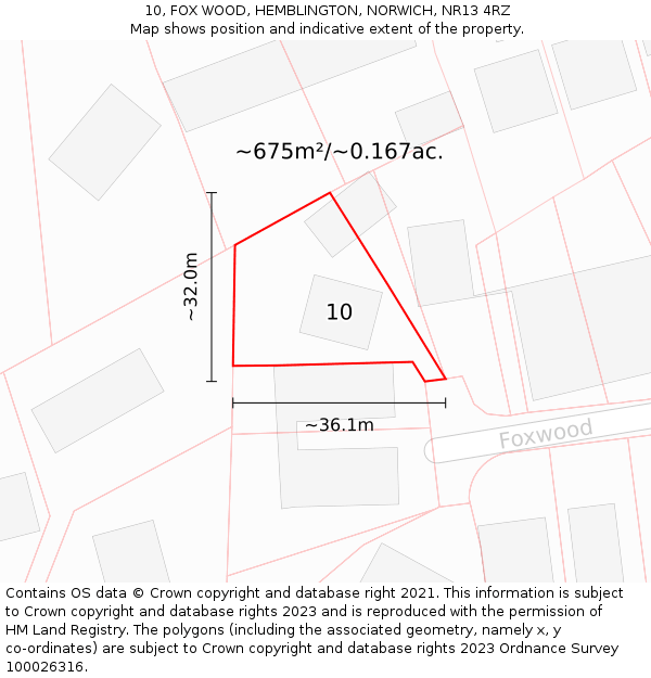 10, FOX WOOD, HEMBLINGTON, NORWICH, NR13 4RZ: Plot and title map