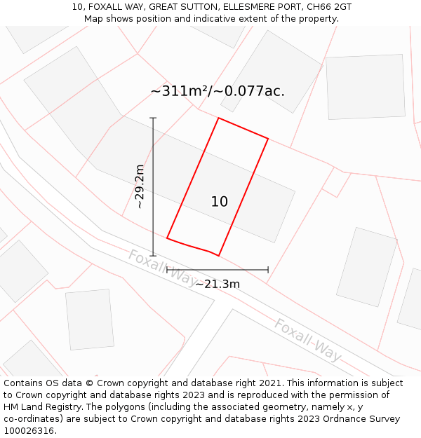 10, FOXALL WAY, GREAT SUTTON, ELLESMERE PORT, CH66 2GT: Plot and title map