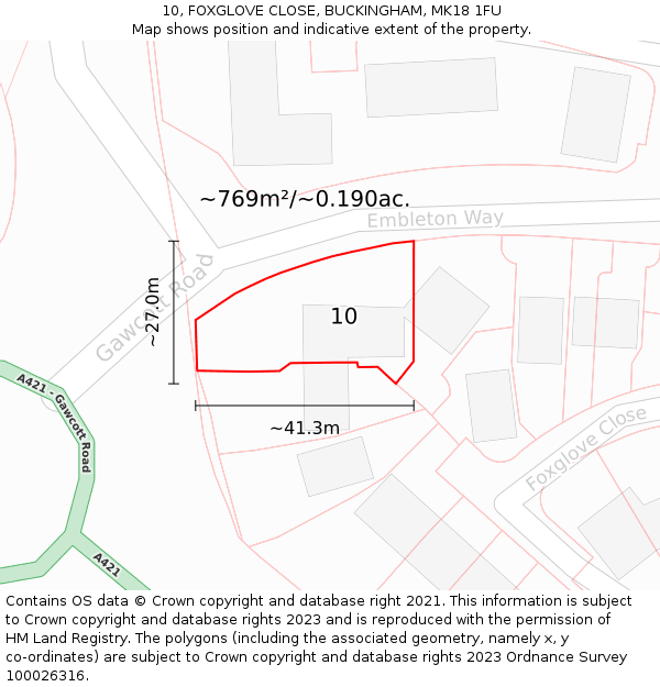 10, FOXGLOVE CLOSE, BUCKINGHAM, MK18 1FU: Plot and title map