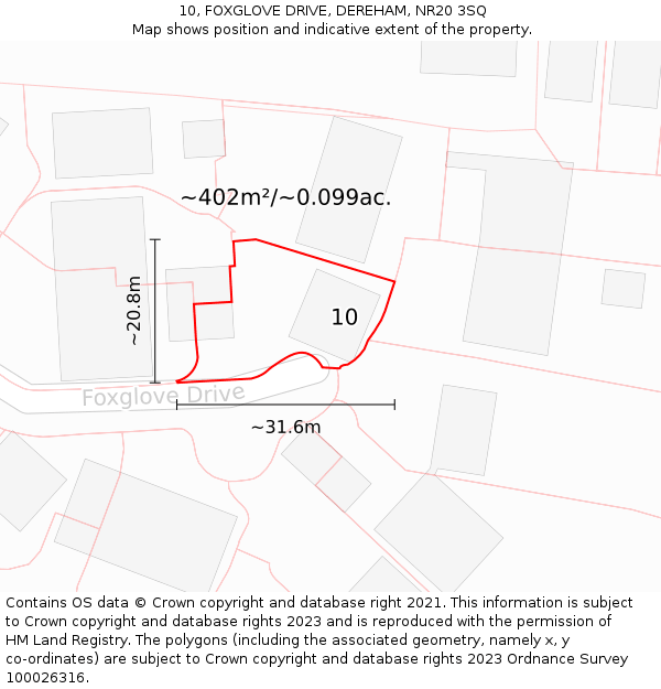10, FOXGLOVE DRIVE, DEREHAM, NR20 3SQ: Plot and title map