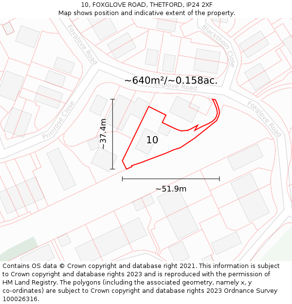 10, FOXGLOVE ROAD, THETFORD, IP24 2XF: Plot and title map