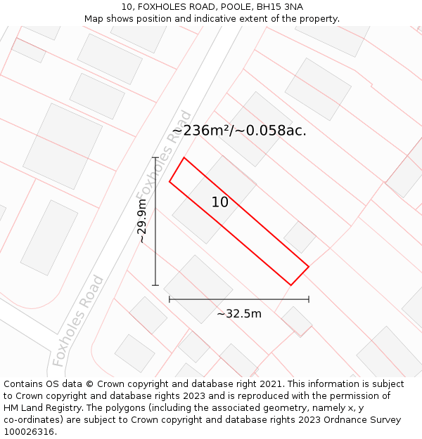 10, FOXHOLES ROAD, POOLE, BH15 3NA: Plot and title map