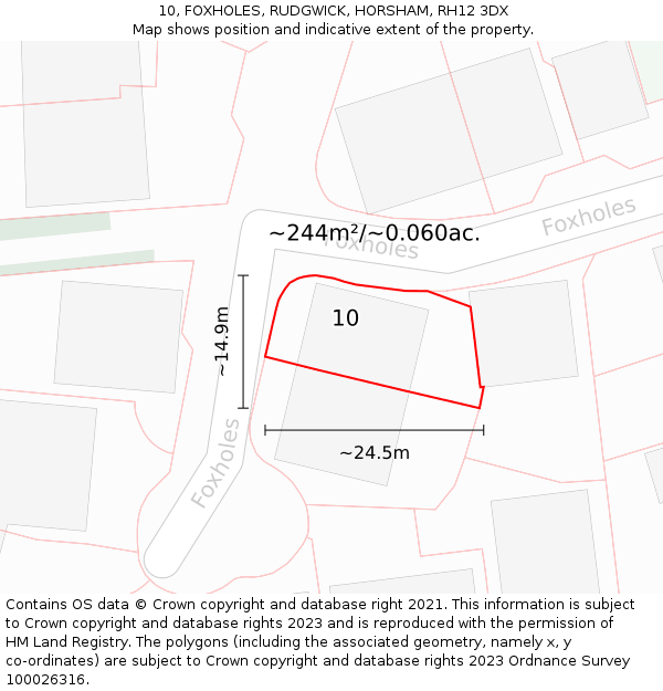 10, FOXHOLES, RUDGWICK, HORSHAM, RH12 3DX: Plot and title map